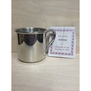 WEB Pewter Early American Baby Cup Handle Mug No Monogram 1171 Silver Metal 2.5"